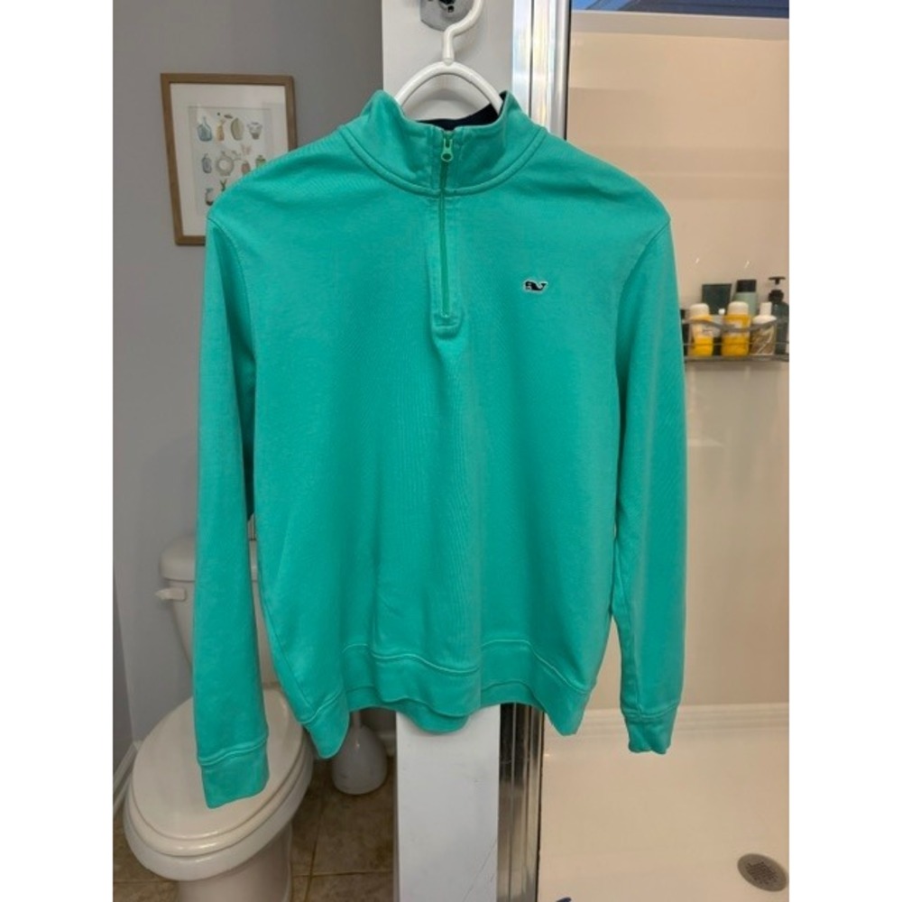 Vineyard Vines Boys XL 18 Mint Green 1/4 Zip Cotton Pullover Sweatshirt Whale